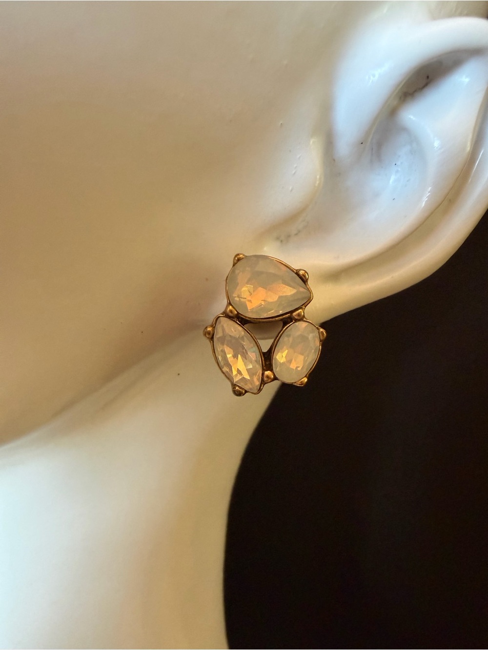 J Crew Opal Glass Teardrop Cluster Stud Earrings - Gold Tone